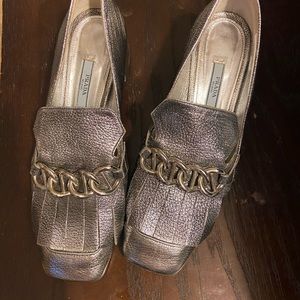 Prada metallic chain loafers